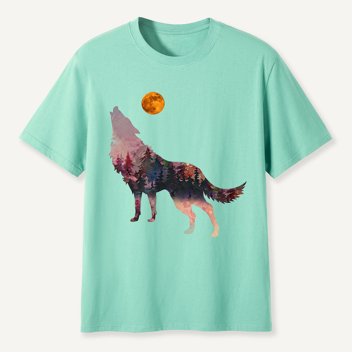 Howling Wolf Double Exposure Forest T-Shirt