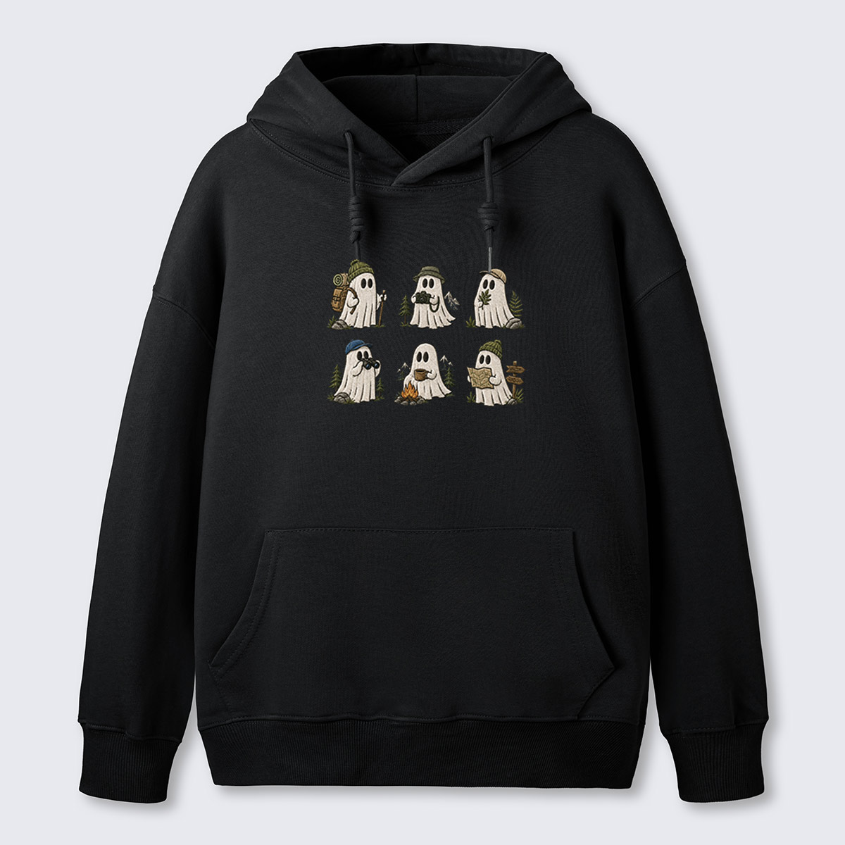 Costumed Ghosts Embroidered Cotton Hoodie