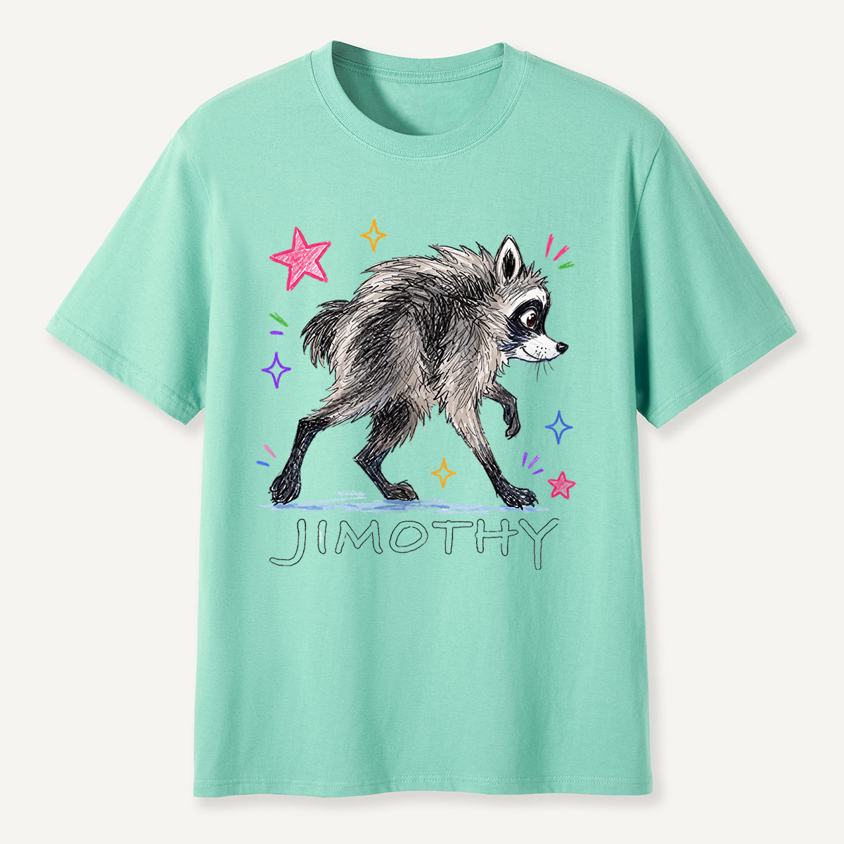 Jimothy Colorful Stars Playful Raccoon  T-Shirt