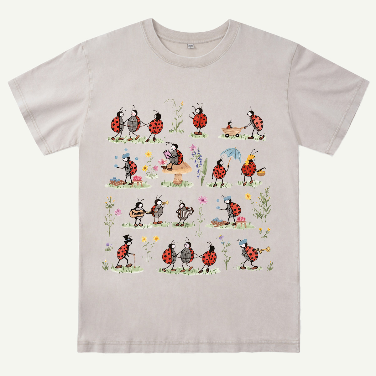 Ladybug and Flower Tee Washed T-Shirt