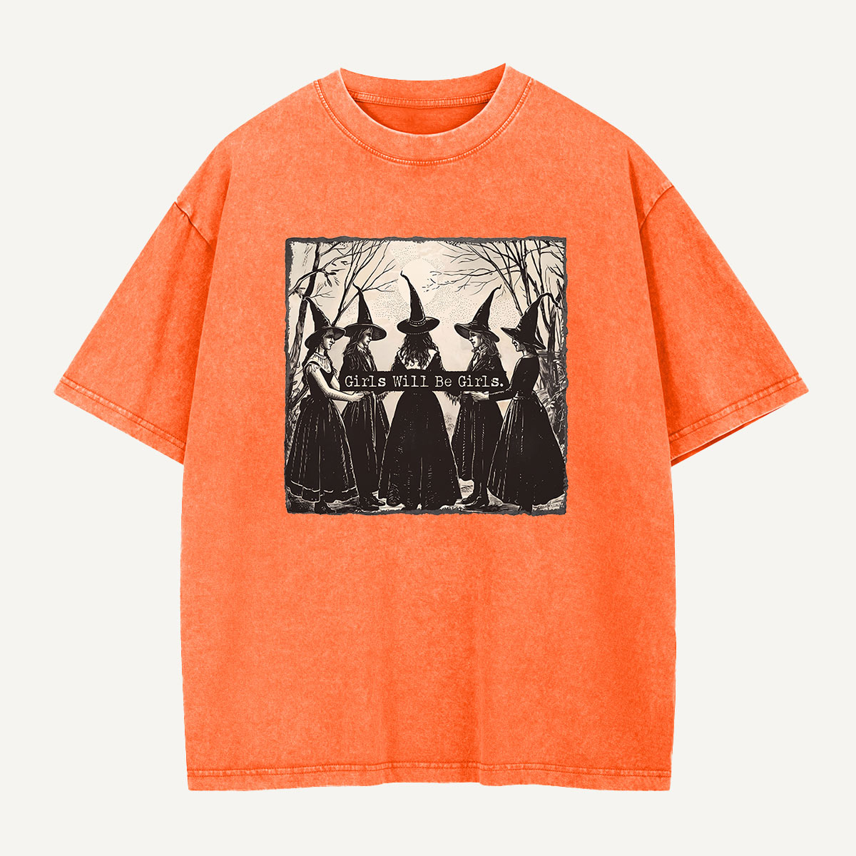 Girls Will Be Girls Witch Circle Washed T-Shirt