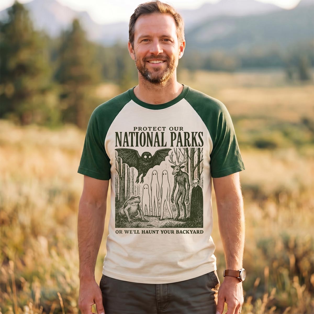 National Park Mothman Cryptid Raglan T-Shirt