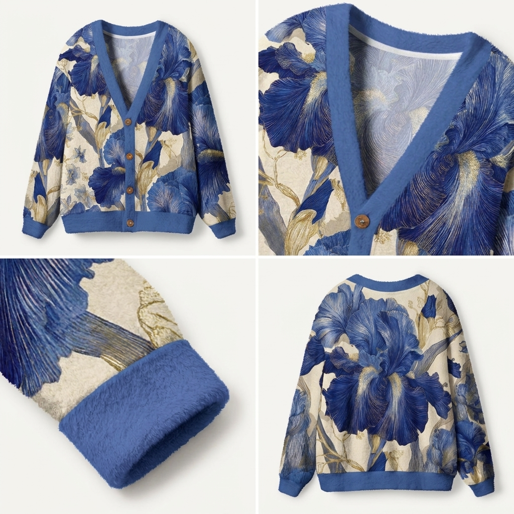 Blue Iris Botanical Premium Ugly Cardigan Sweaters