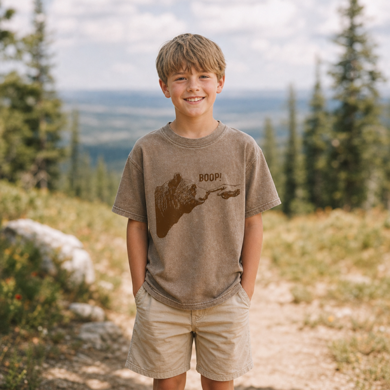 Boop Bear Nose2 Kids Washed T-Shirt