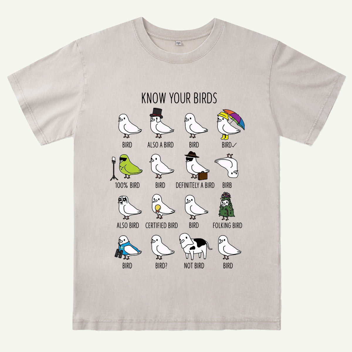 Know Your Birds Bird Chart Washed T-Shirt