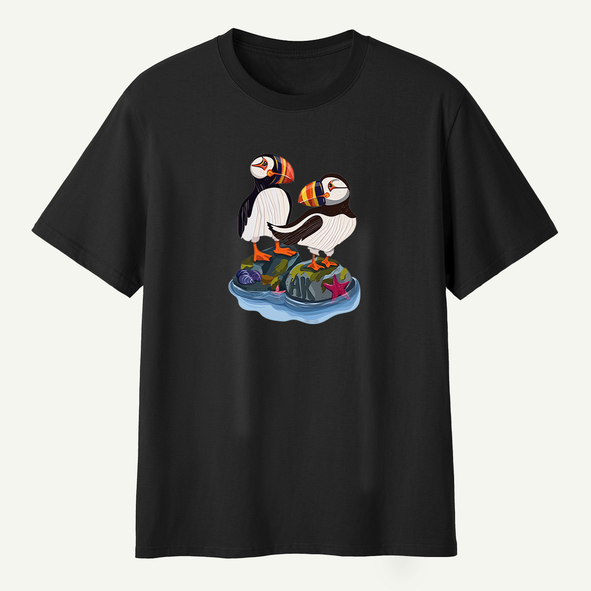 Alaska Puffin Pair Rocky Coast Marine Wildlife T-Shirt