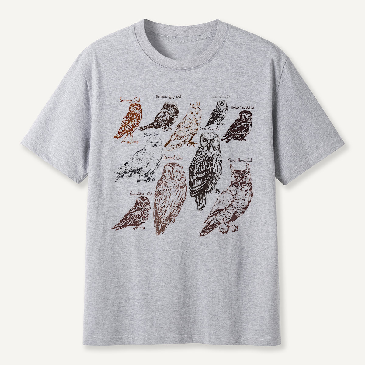 Illustrated Owl Species Nature T-Shirt