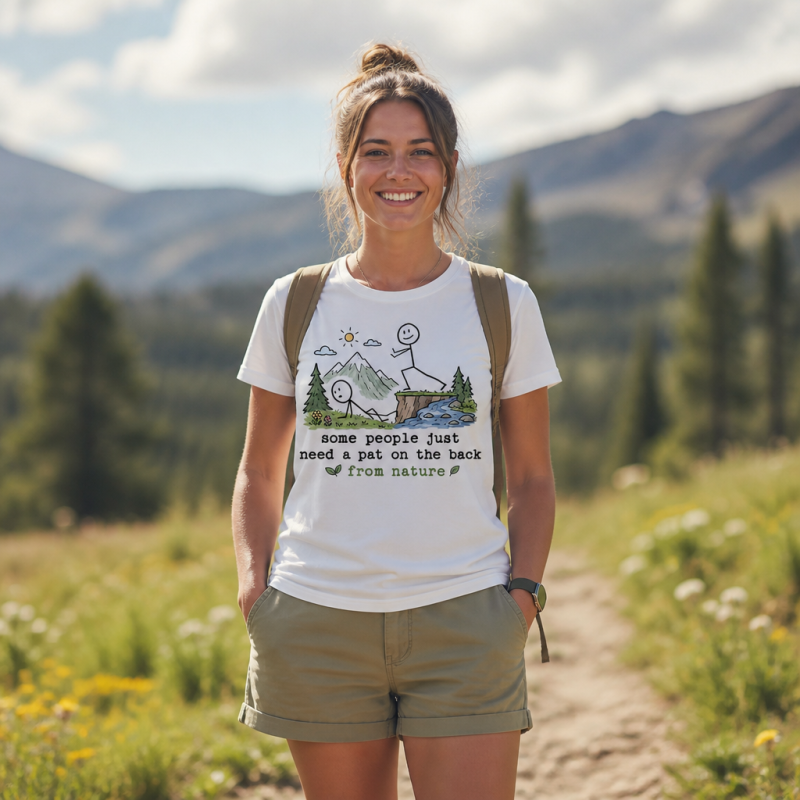 Pat on the Back from Nature Stick Figure Hiking T-Shirt