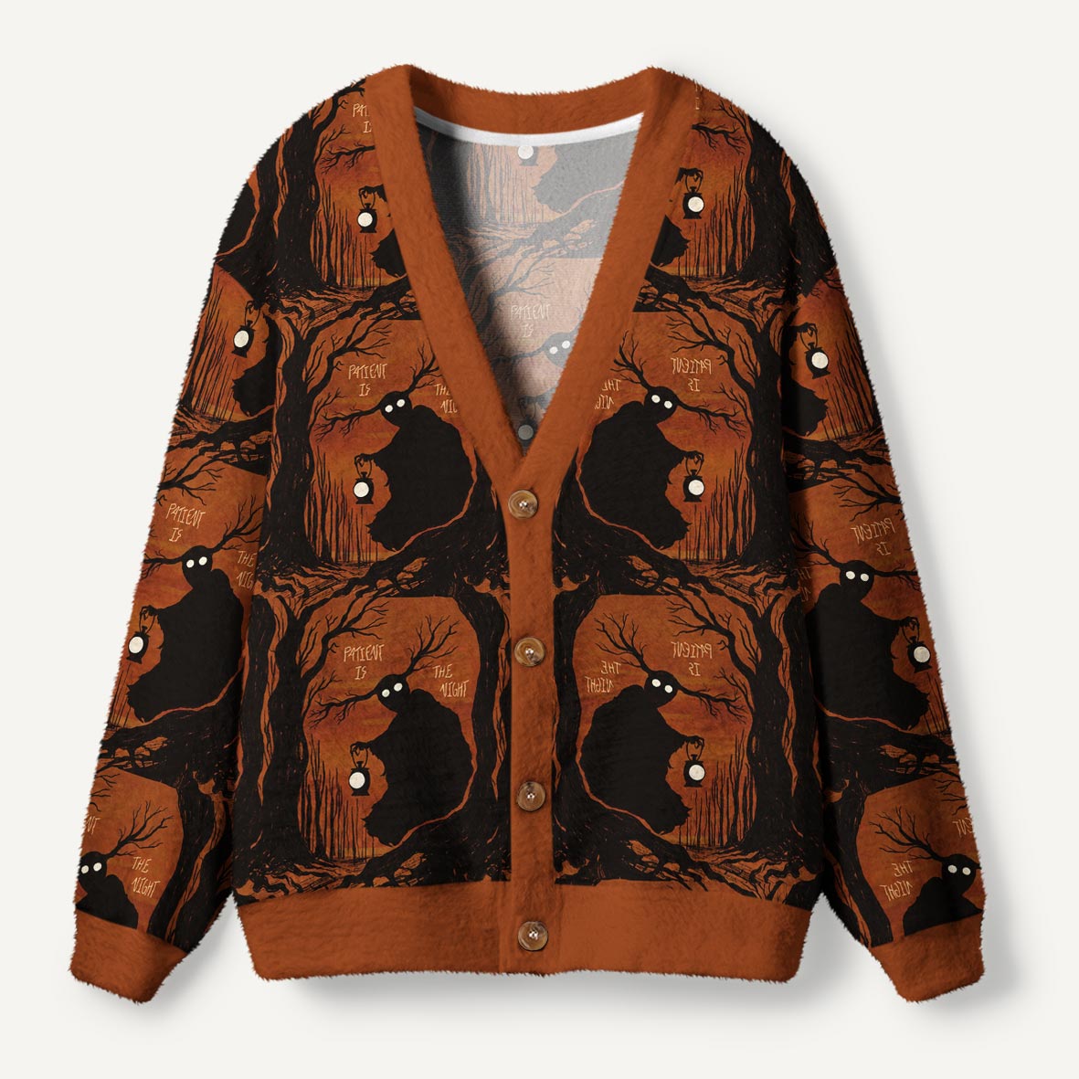 Patient Is The Night Lantern Holding Forest Creature Ugly Cardigan Sweaters
