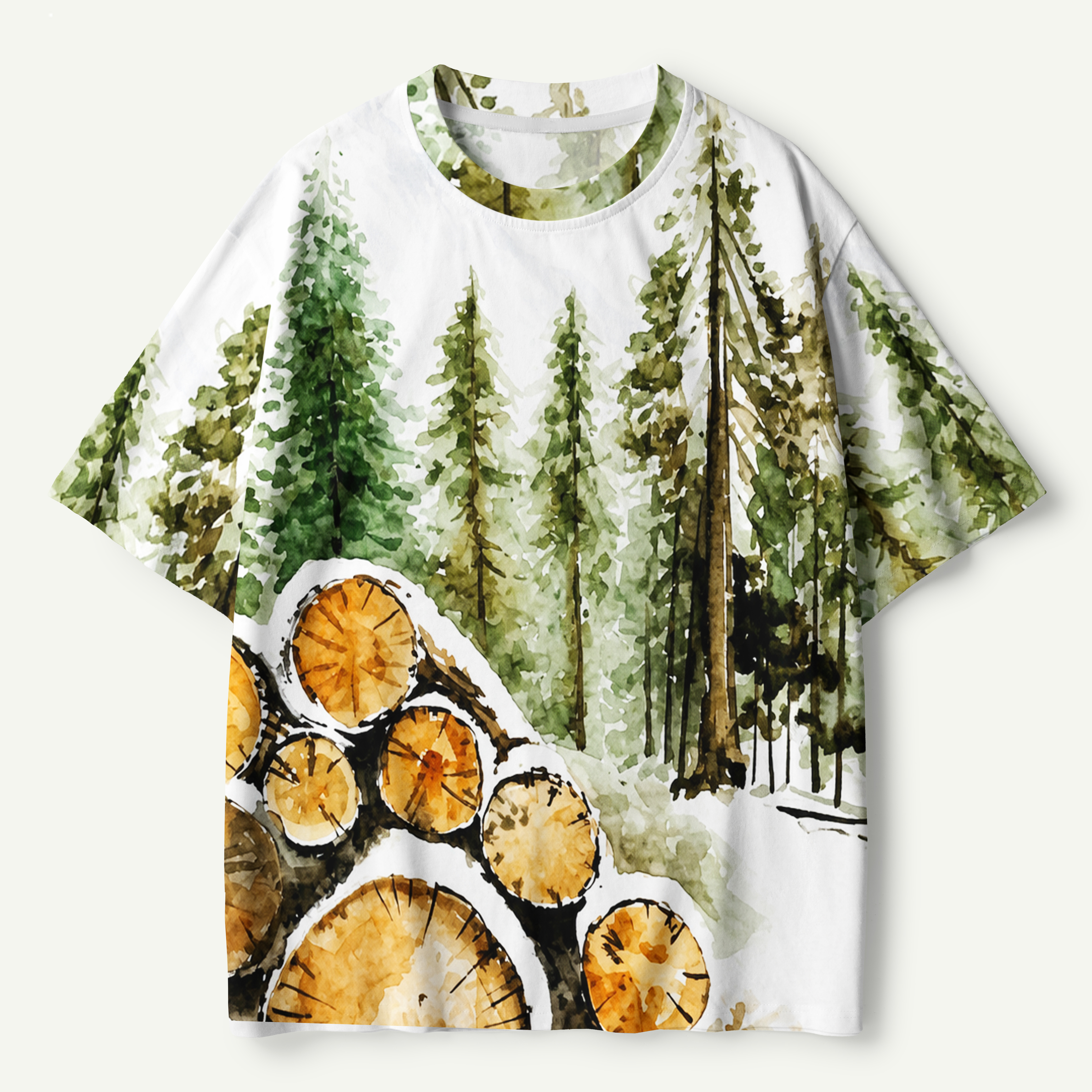 Woodland Log Pile Forest Study Premium Pure Cotton Tee
