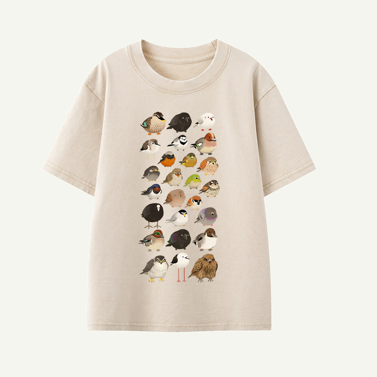 Bird Species Illustration Kids Washed T-Shirt