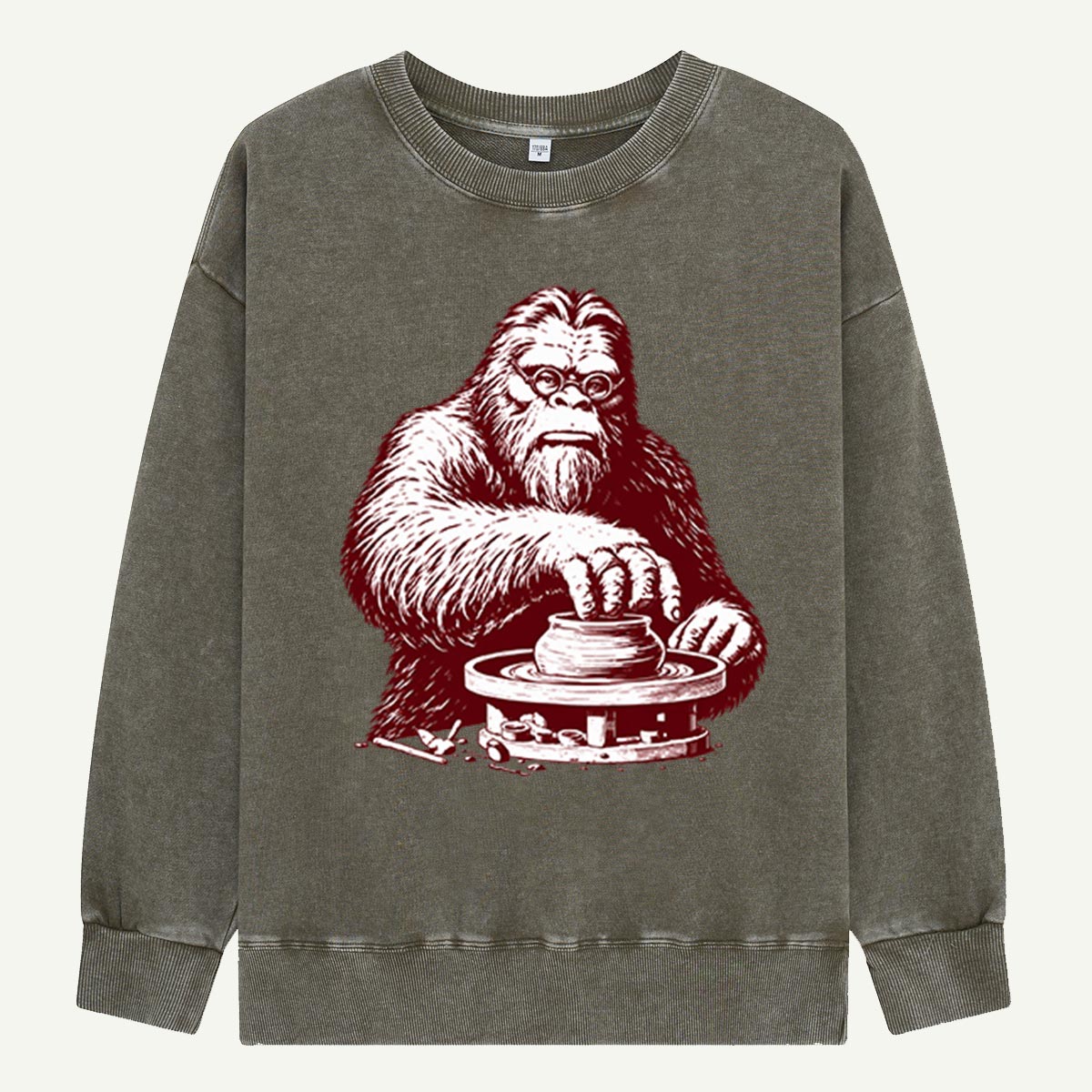Bigfoot Ceramic Artist Pottery Wheel Craft Design Washed Sweatshirts