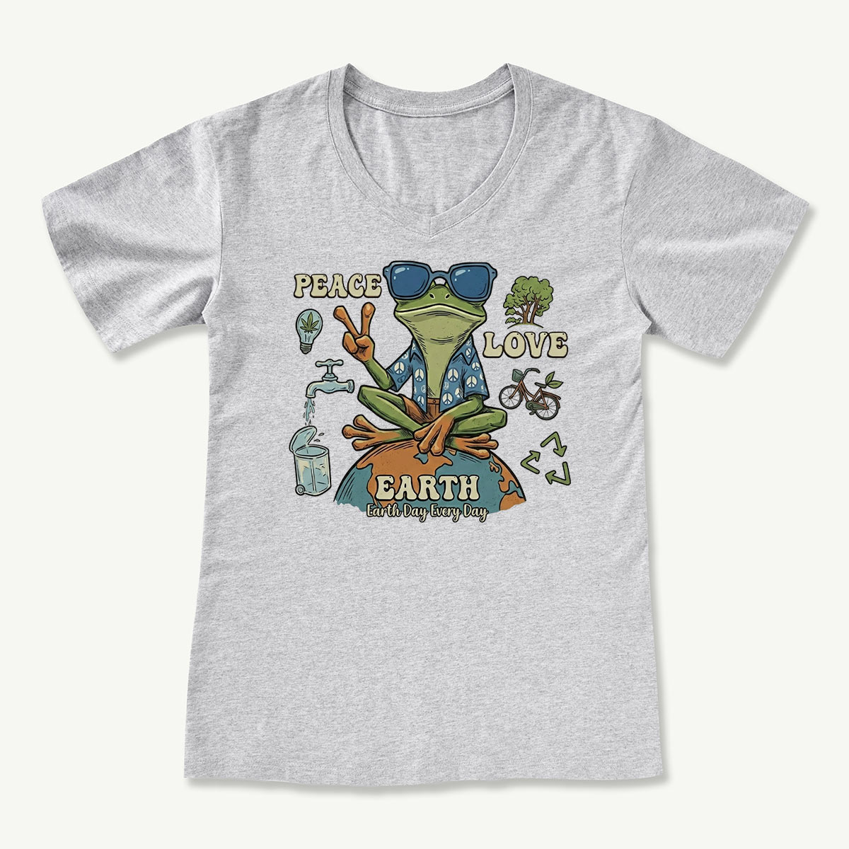 Peace Love Earth Frog V-neck T-Shirt
