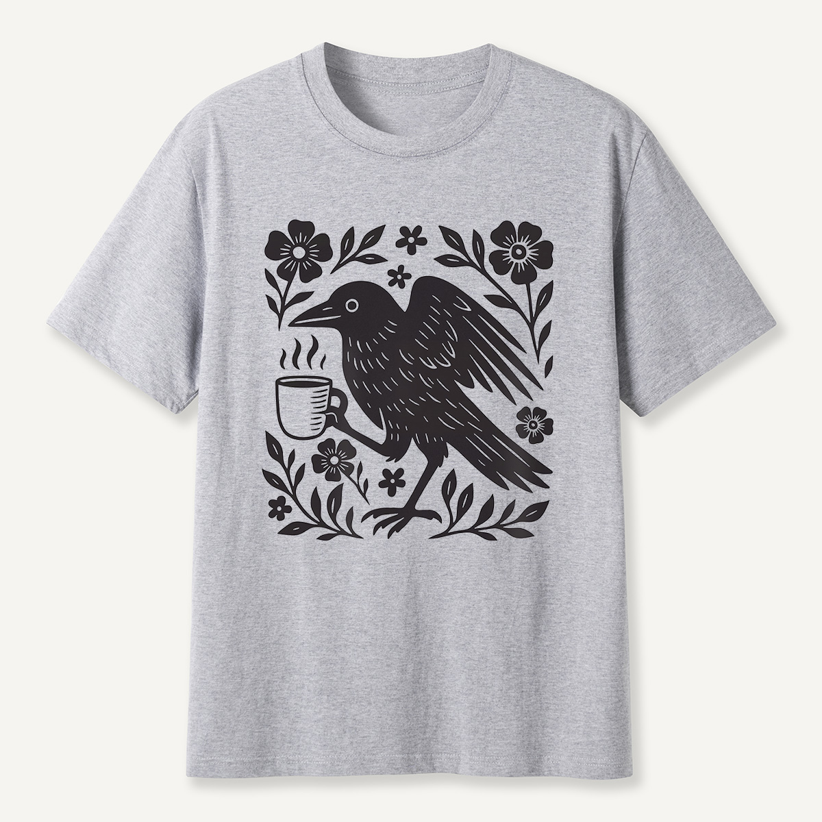 MDCTBYWY26071701Coffee Crow Folk Art T-Shirt
