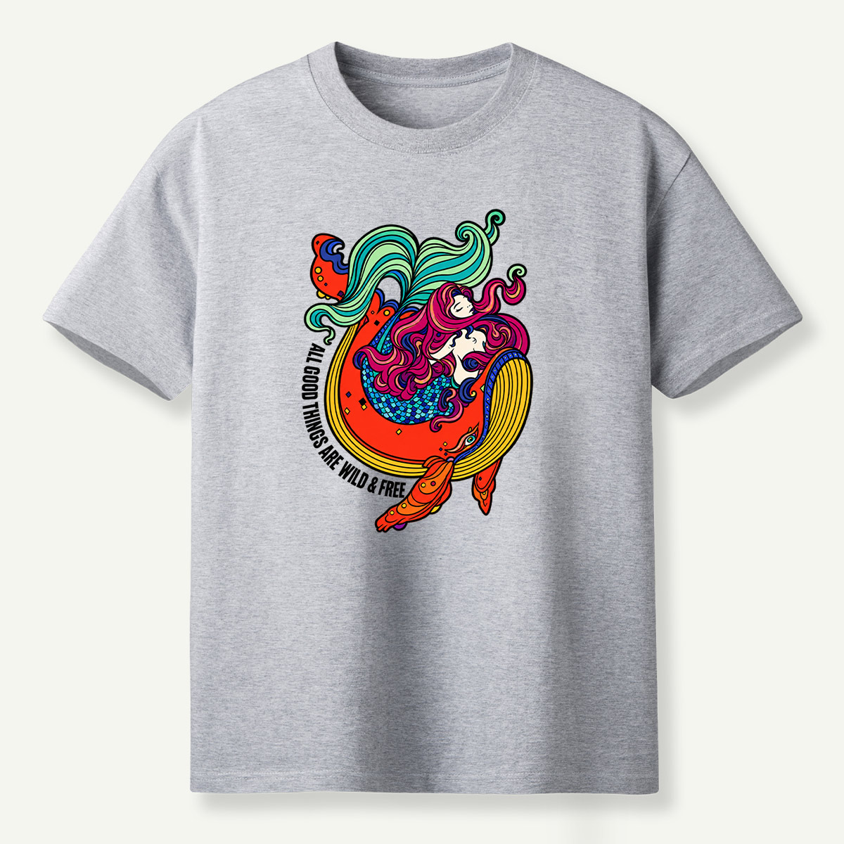 All Good Things Are Wild And Free Mermaid Ocean Wave T-Shirt