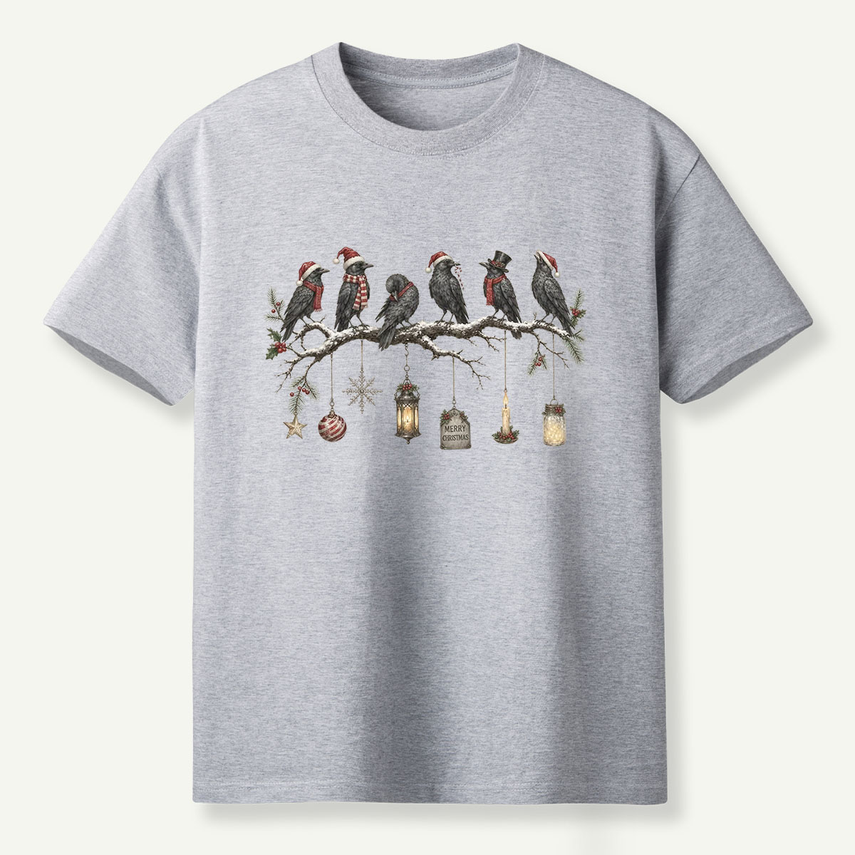 Christmas Ravens On Snowy Branch T-Shirt