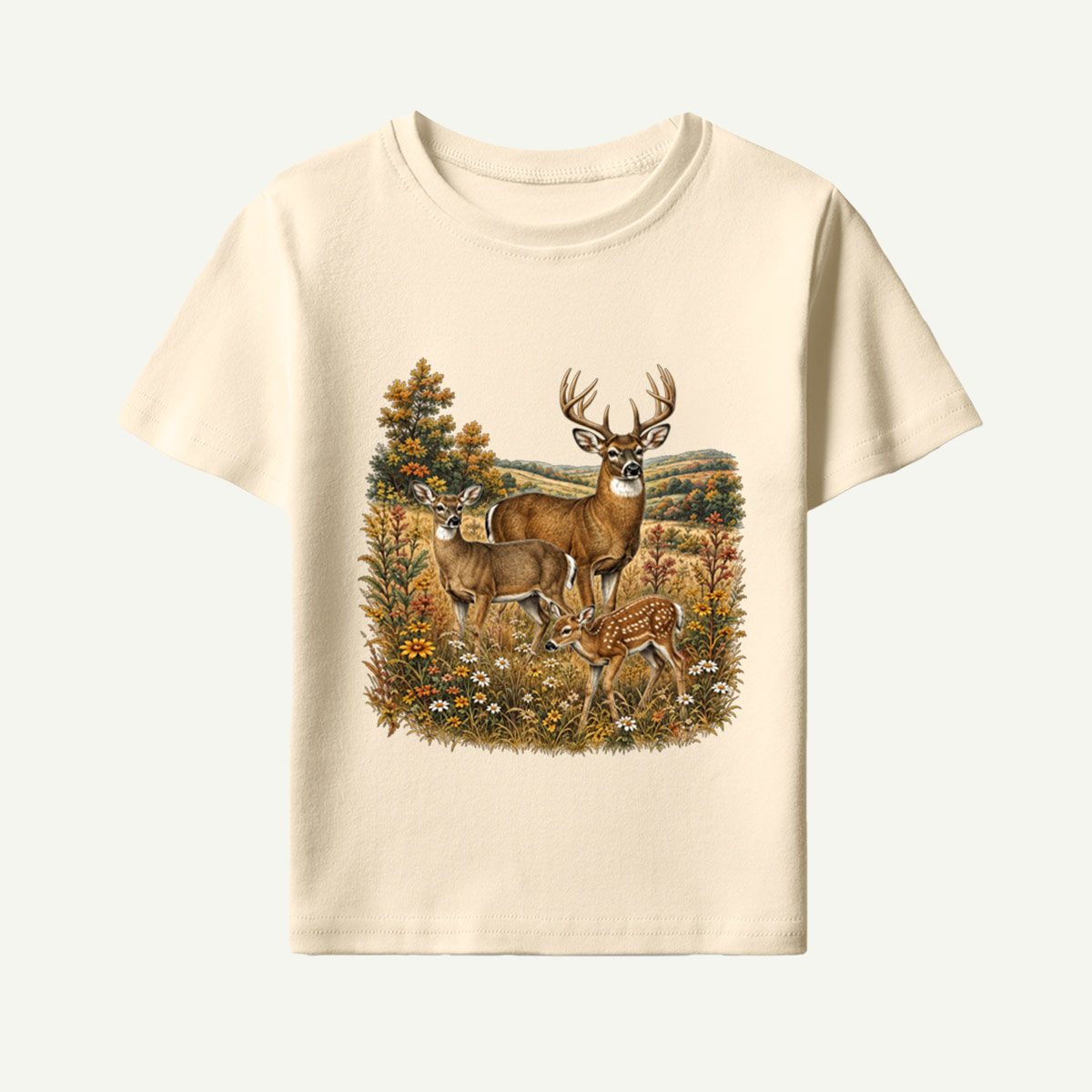 Autumn Deer Family Meadow Scene Kids T-Shirt