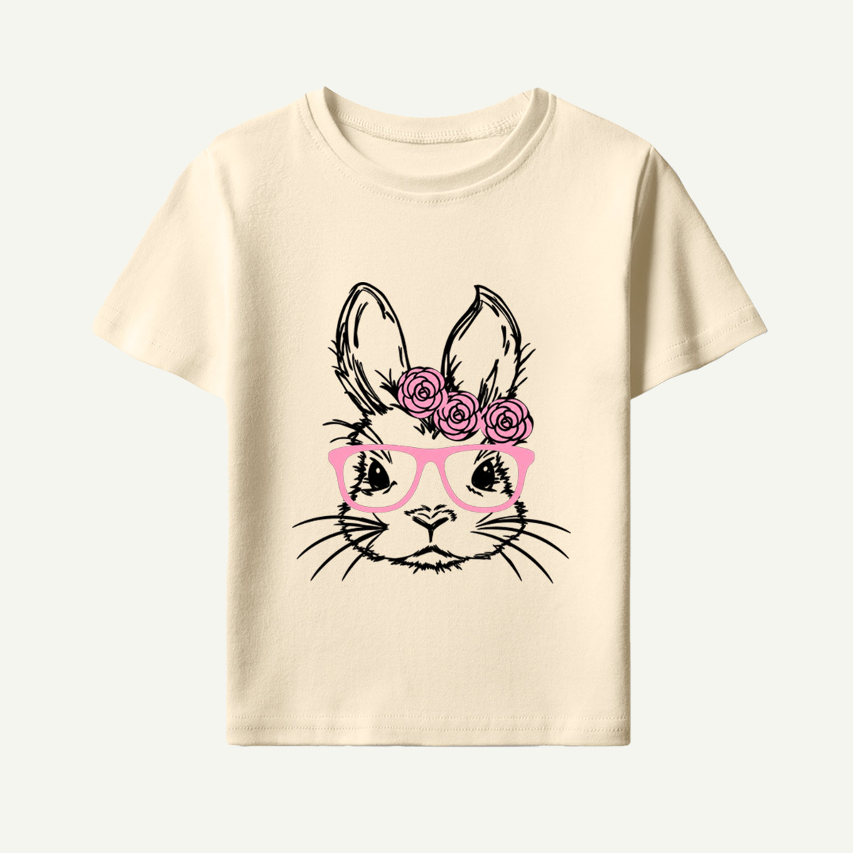 Pink Glasses Floral Bunny Portrait Kids T-Shirt