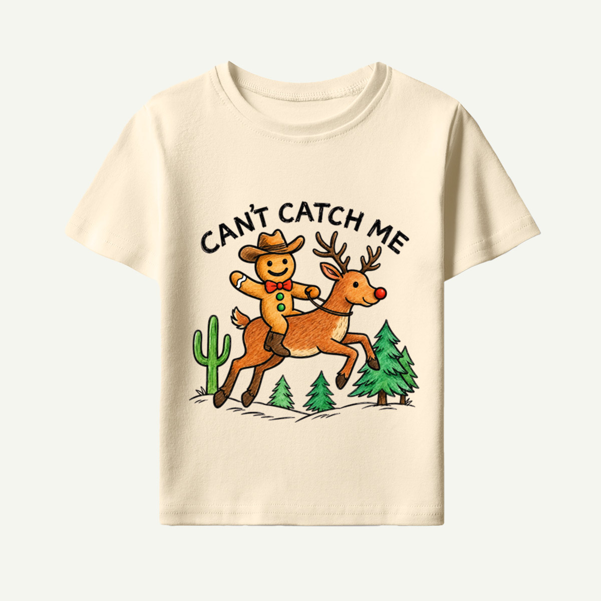 Cant Catch Me Cowboy Gingerbread Reindeer Christmas Kids T-Shirt