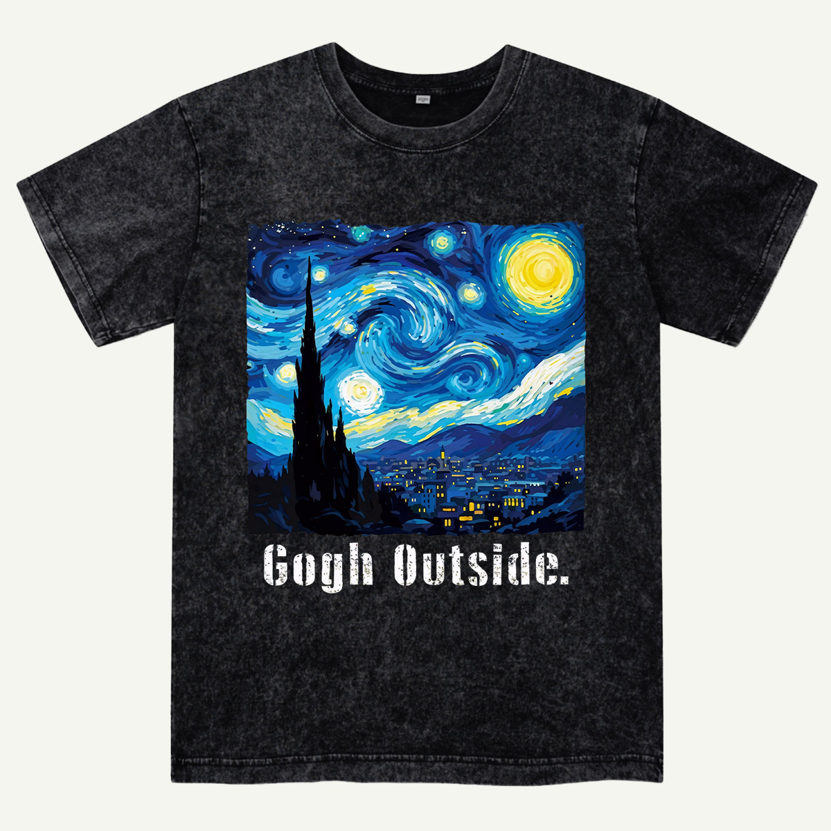 Swirl Night Sky Gogh Outside Washed T-Shirt
