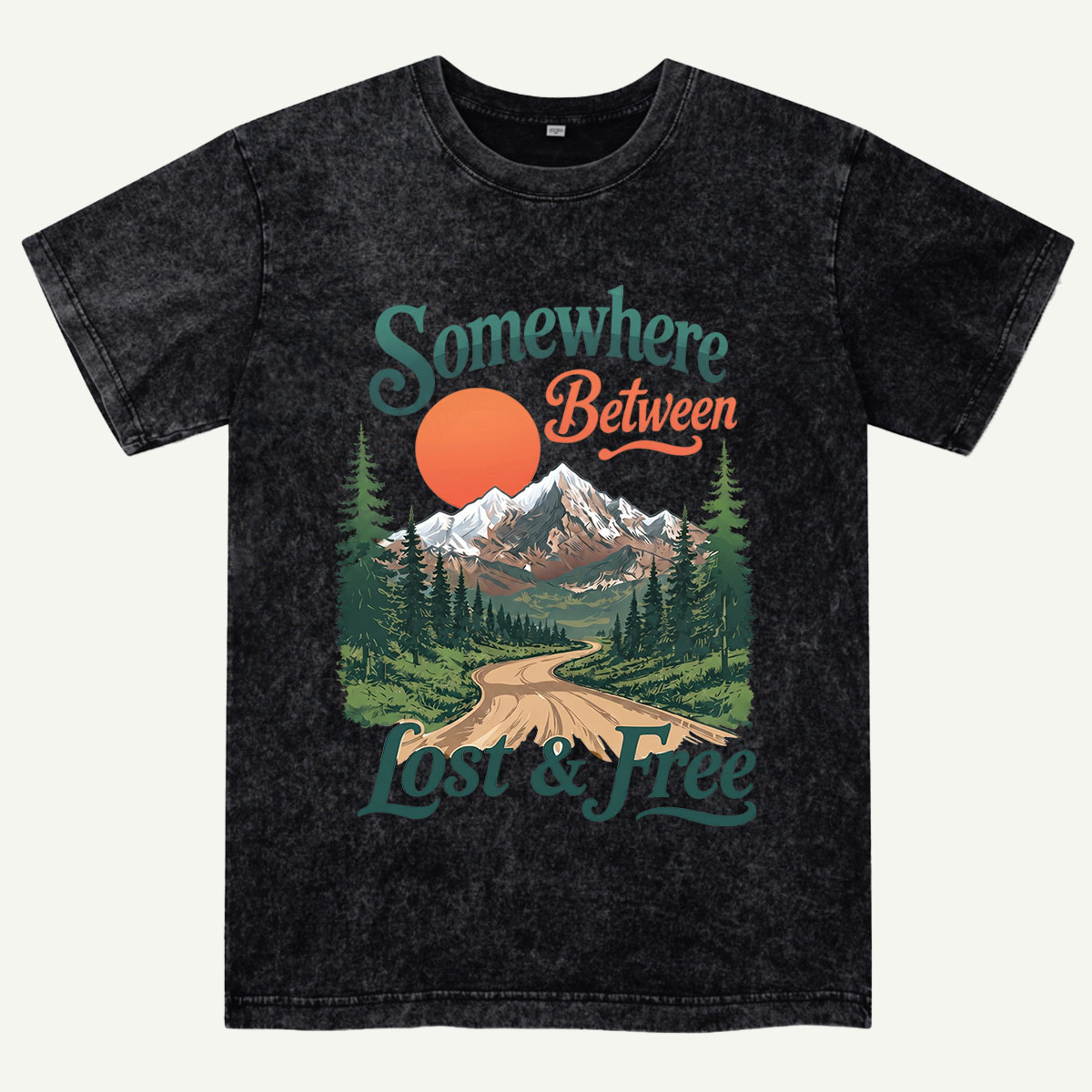 Somewhere Between Lost and Free Mountain Nature Washed T-Shirt