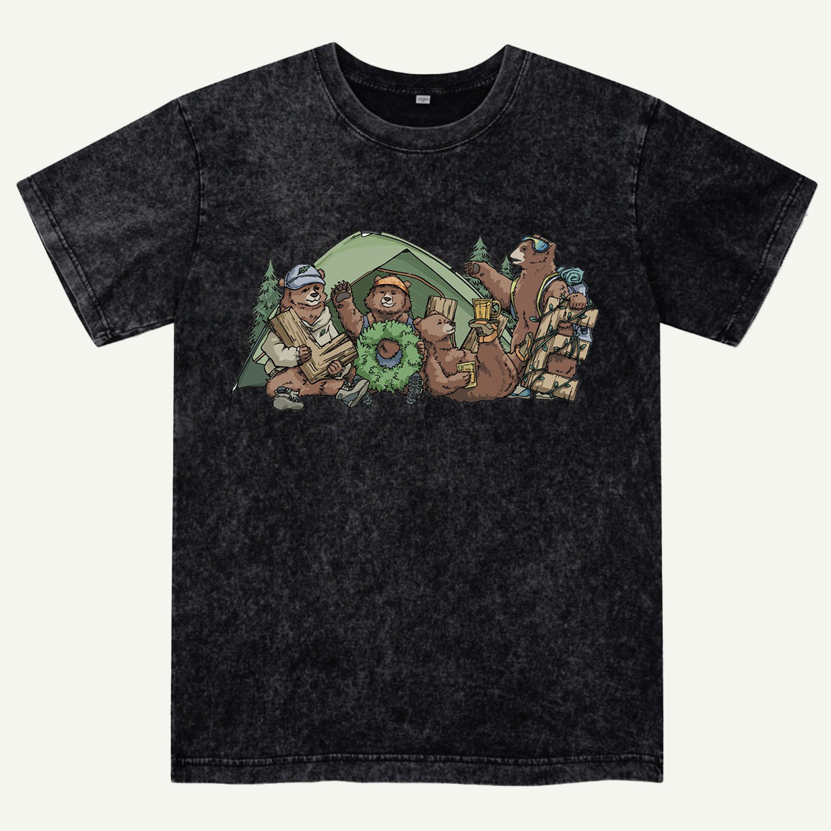 Happy Camping Bears Washed T-Shirt