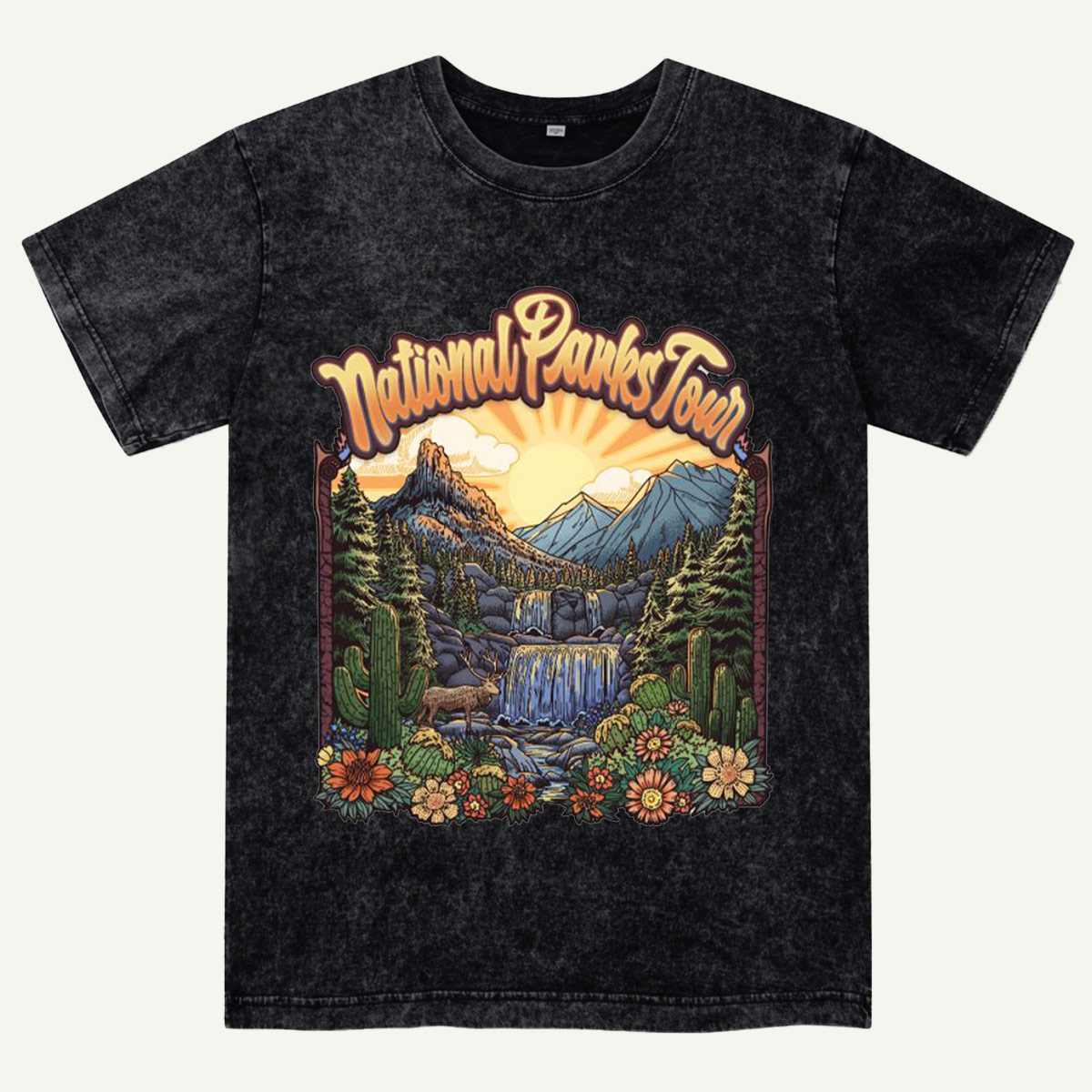 Mountain Waterfall Scenic Landscape National Parks Washed T-Shirt