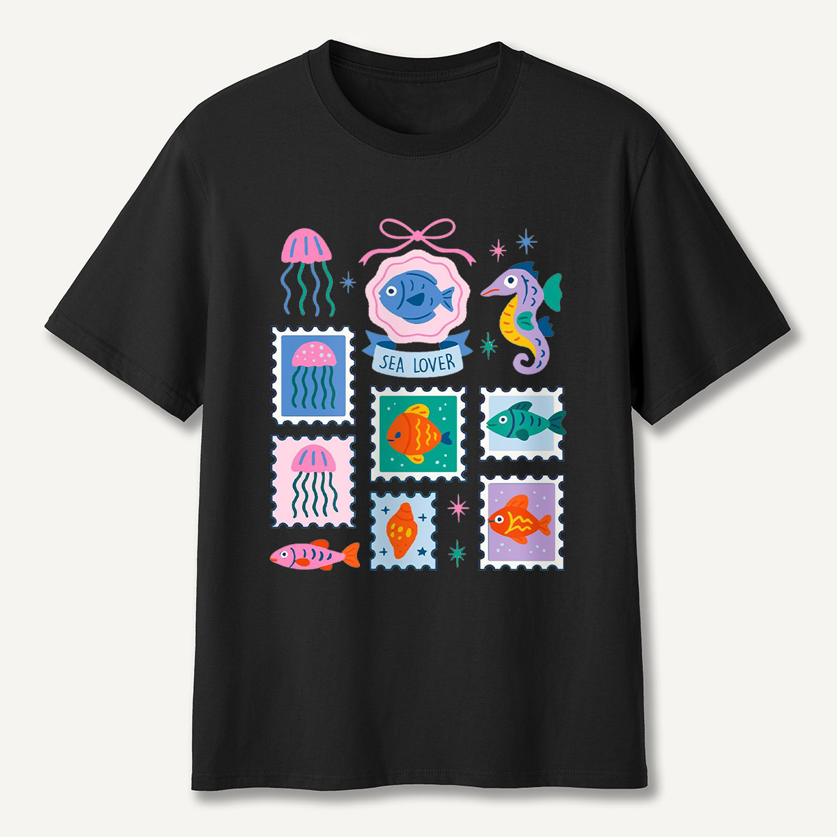 Sea Lover Stamp Ocean Animal Identification Guide T-Shirt