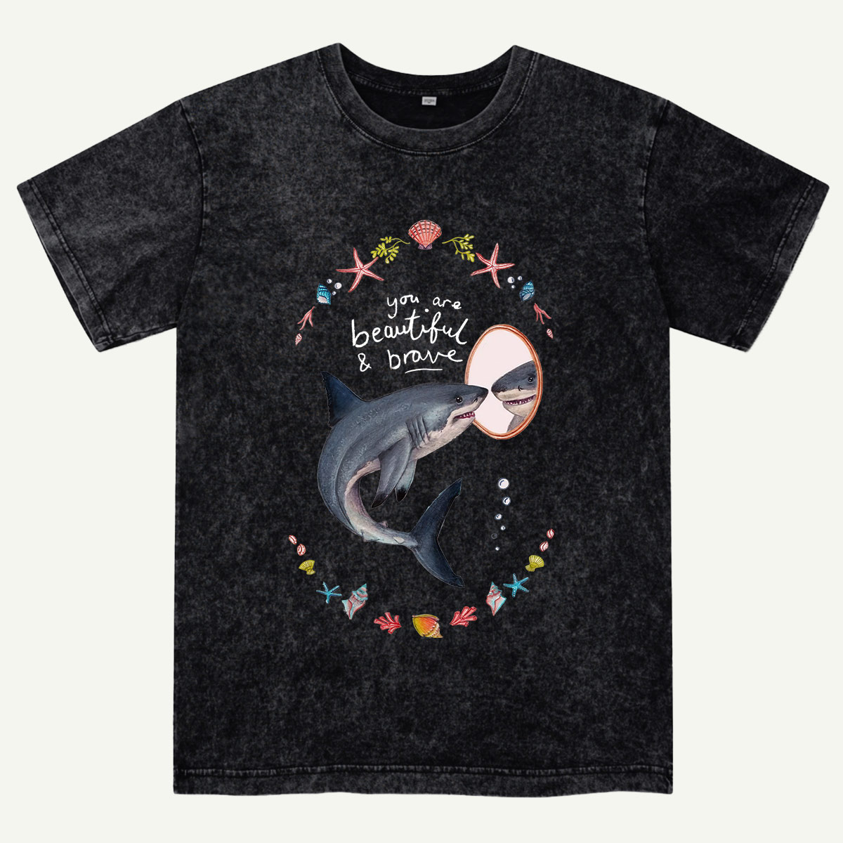 Beautiful and Brave Shark Washed T-Shirt