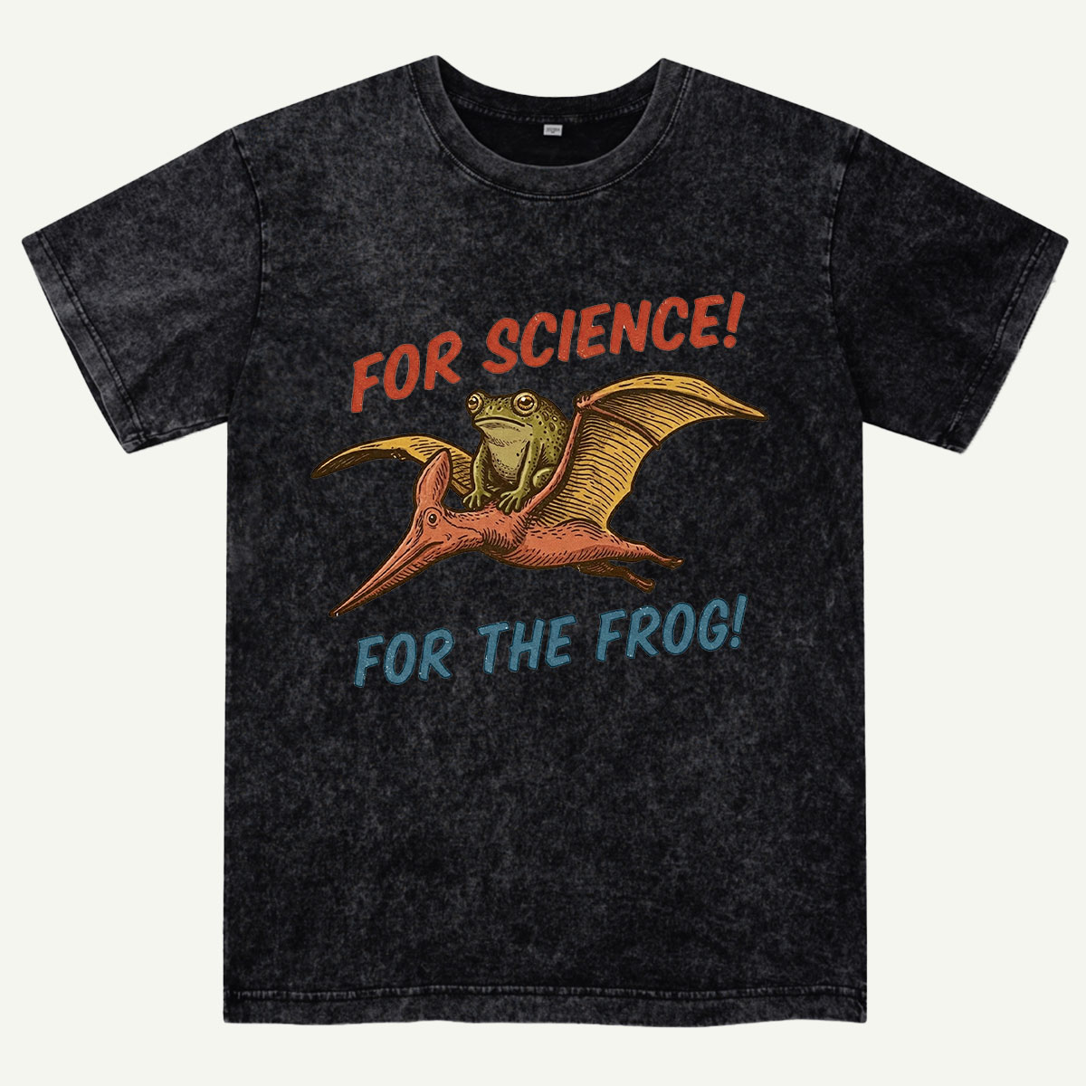 For Science Frog Riding Pterosaur Washed T-Shirt