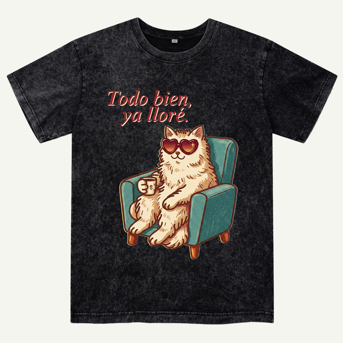Coffee Cat Relax Washed T-Shirt