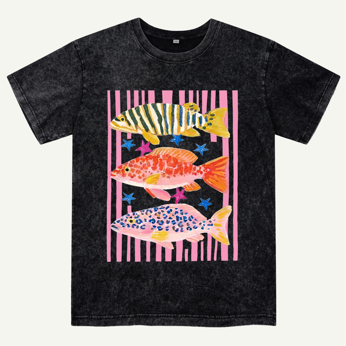Striped Ocean Fish Washed T-Shirt