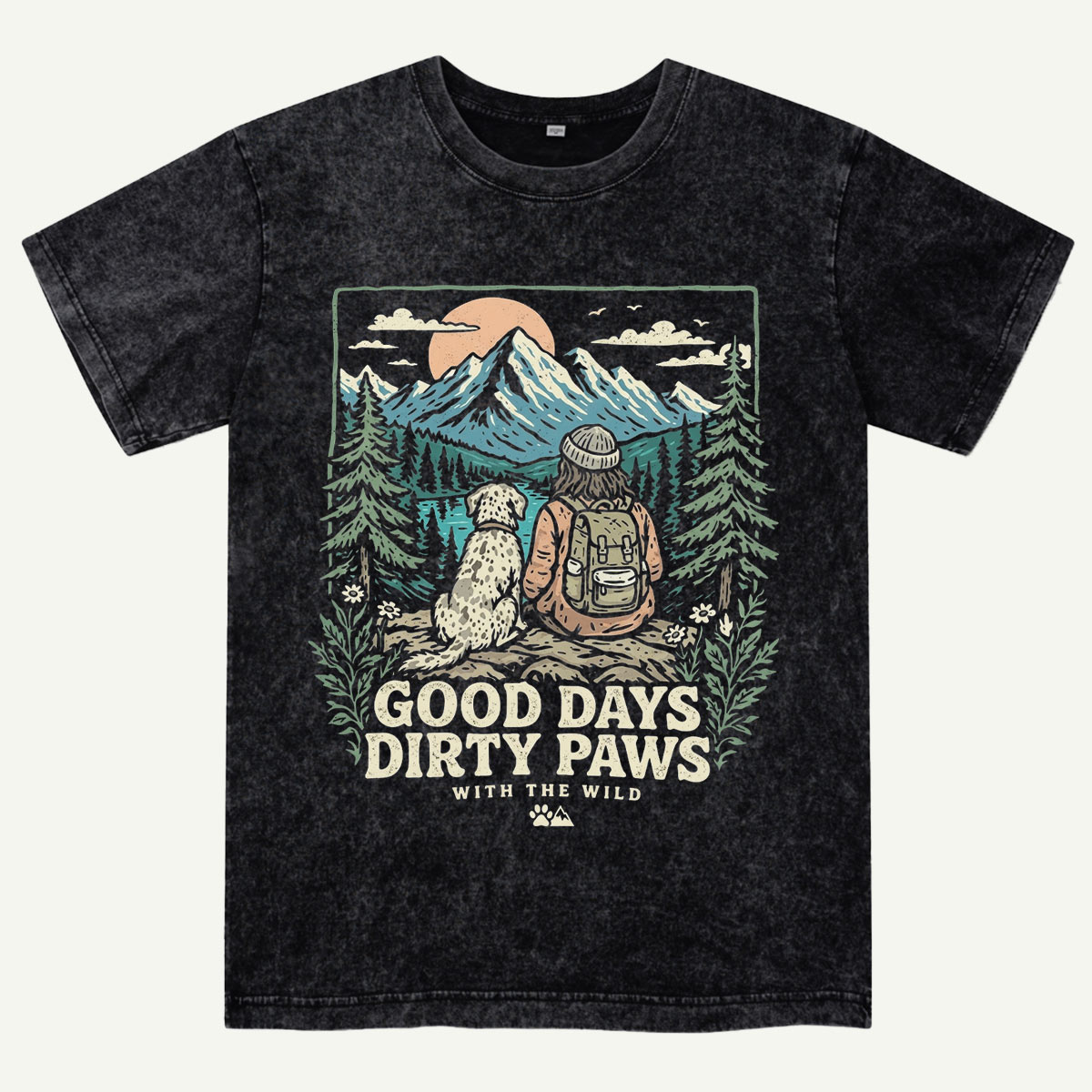 Adventure Dog & Mountain Outdoor Hiking Washed T-Shirt