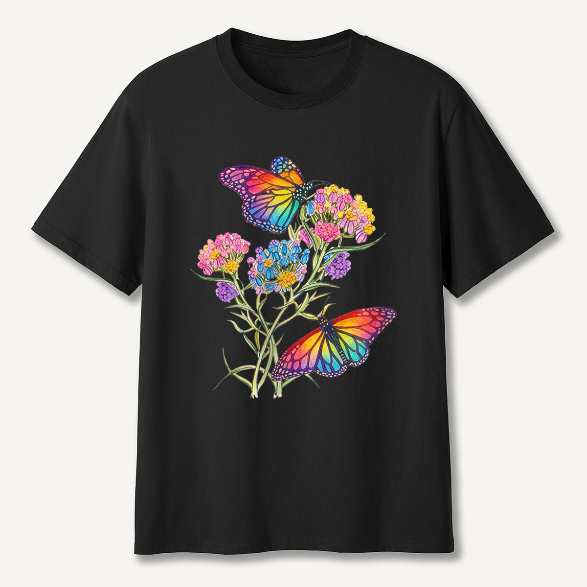 Rainbow Butterflies & Blooming Flowers T-Shirt