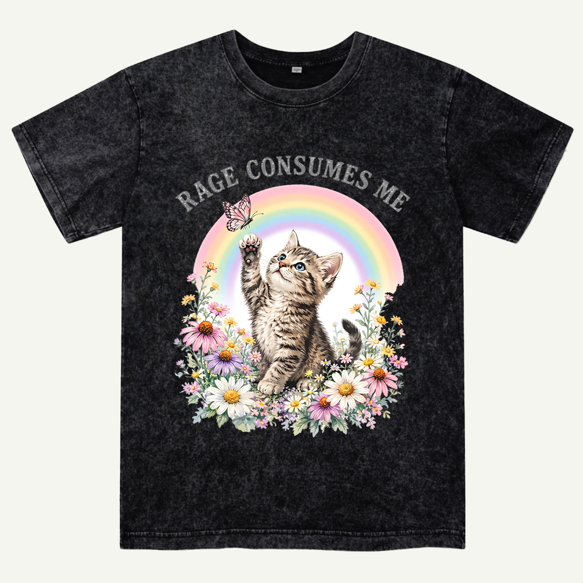Rainbow Garden Cat Washed T-Shirt