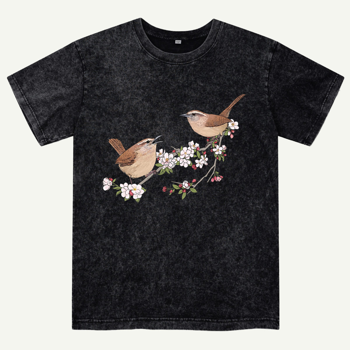 Songbirds On Blooming Branch Nature Washed T-Shirt