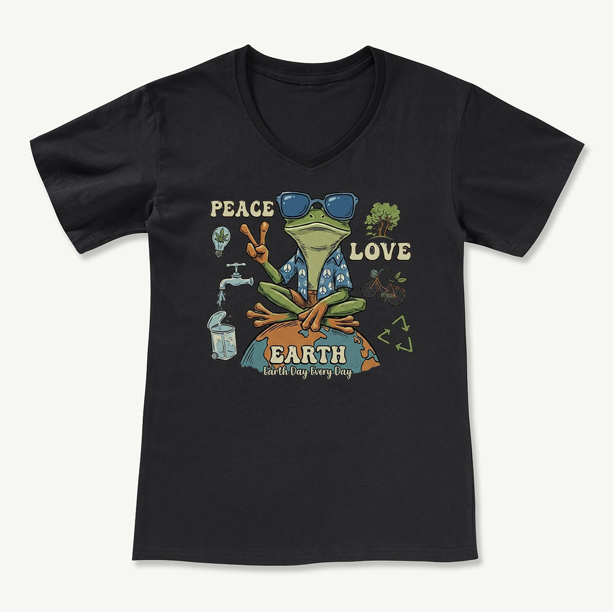 Peace Love Earth Frog V-neck T-Shirt
