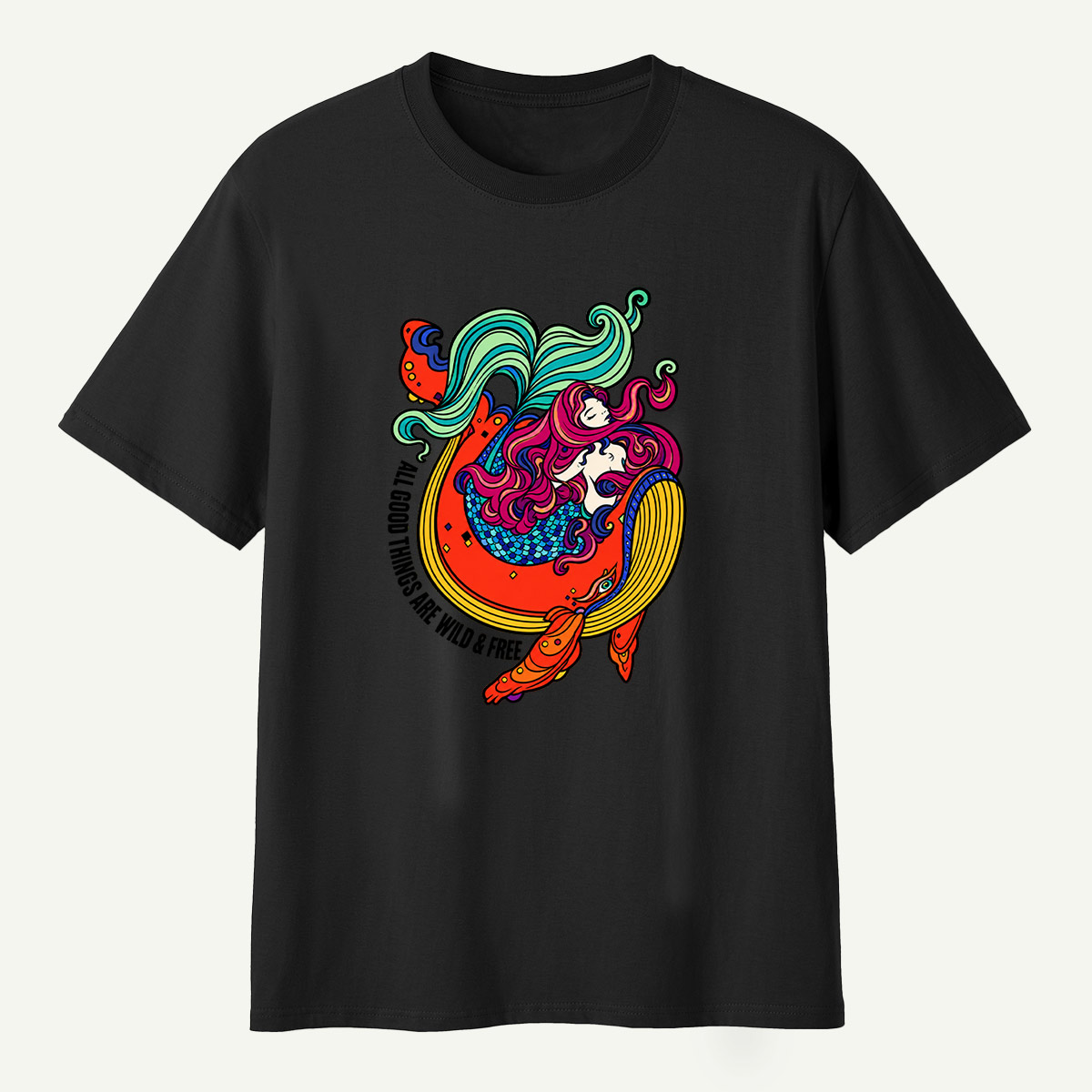 All Good Things Are Wild And Free Mermaid Ocean Wave T-Shirt