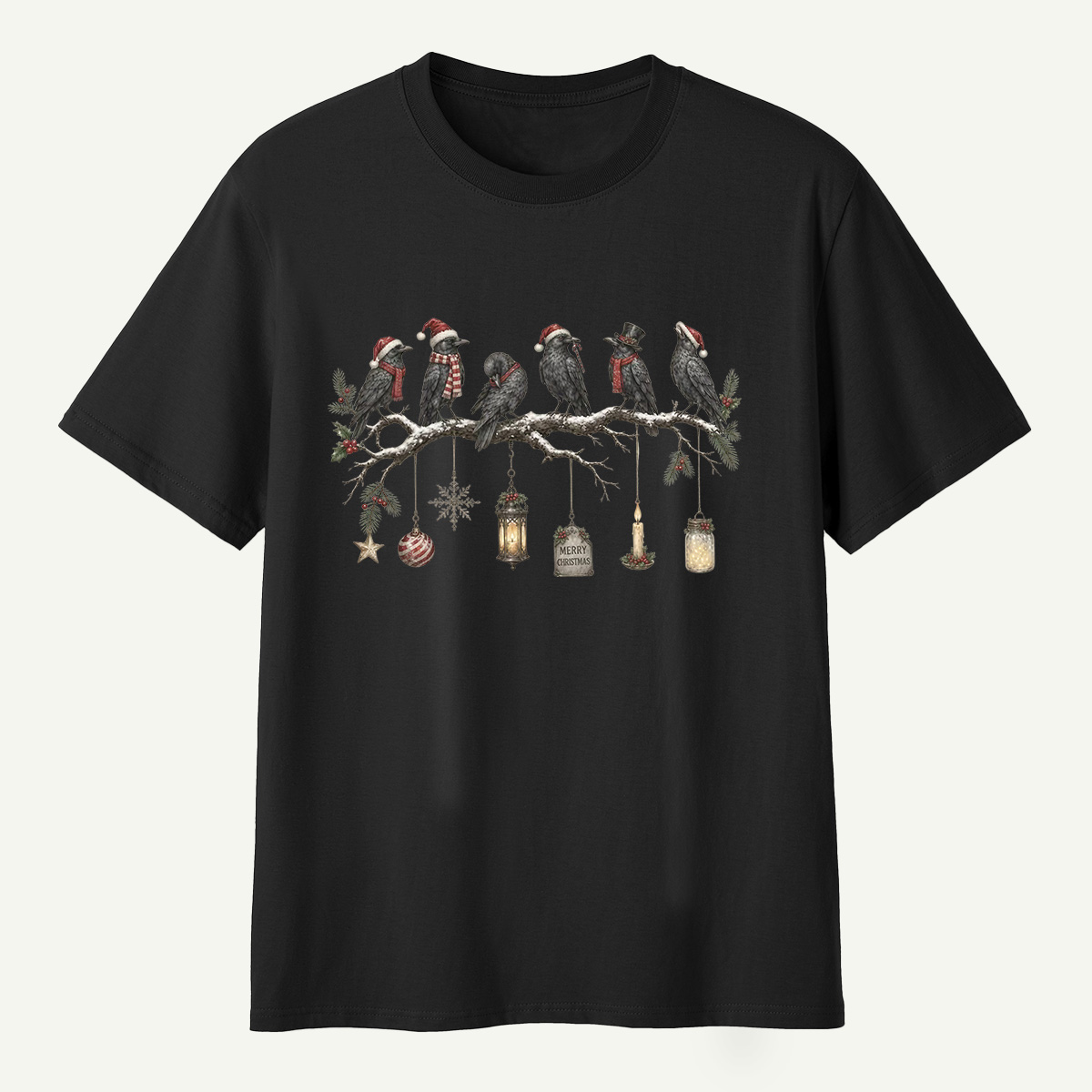 Christmas Ravens On Snowy Branch T-Shirt