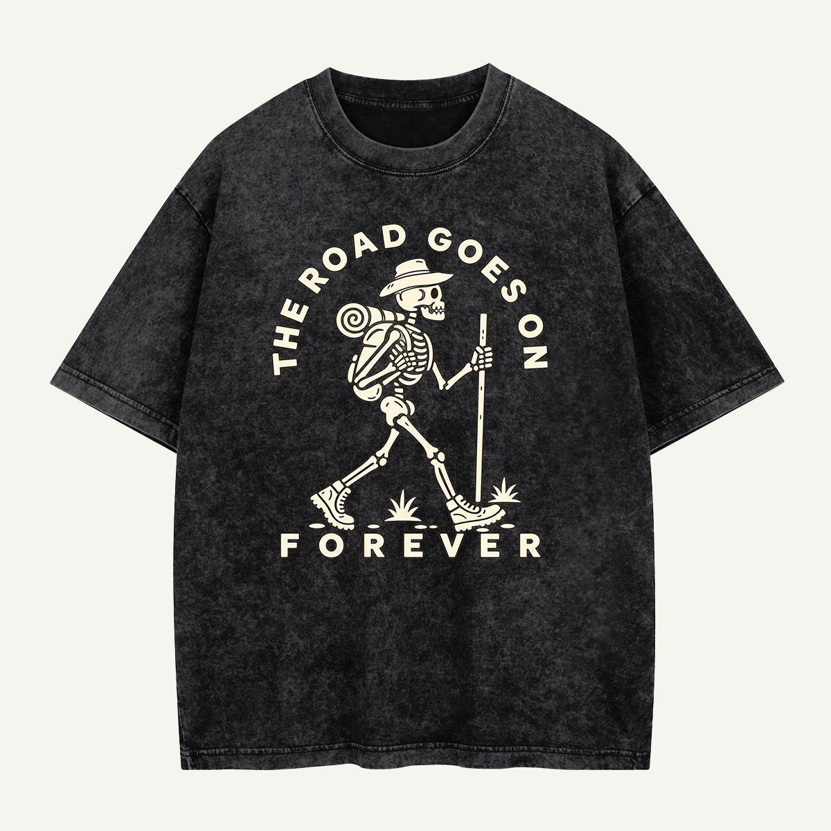 The Road Goes On Forever Skeleton Hiker Washed T-Shirt