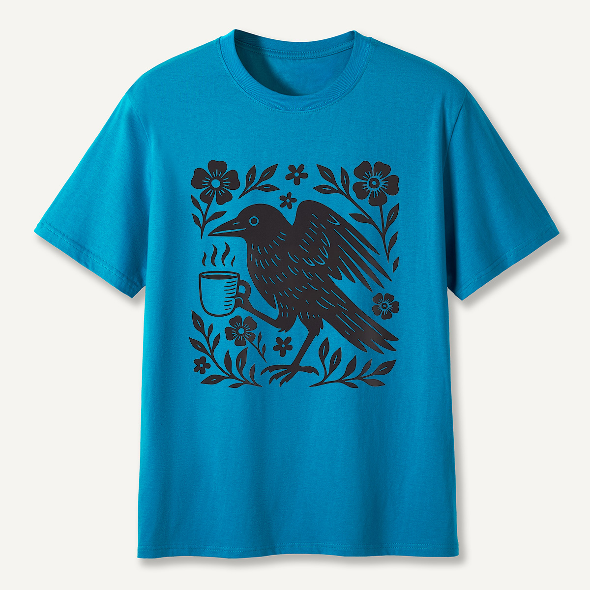 MDCTBYWY26071701Coffee Crow Folk Art T-Shirt
