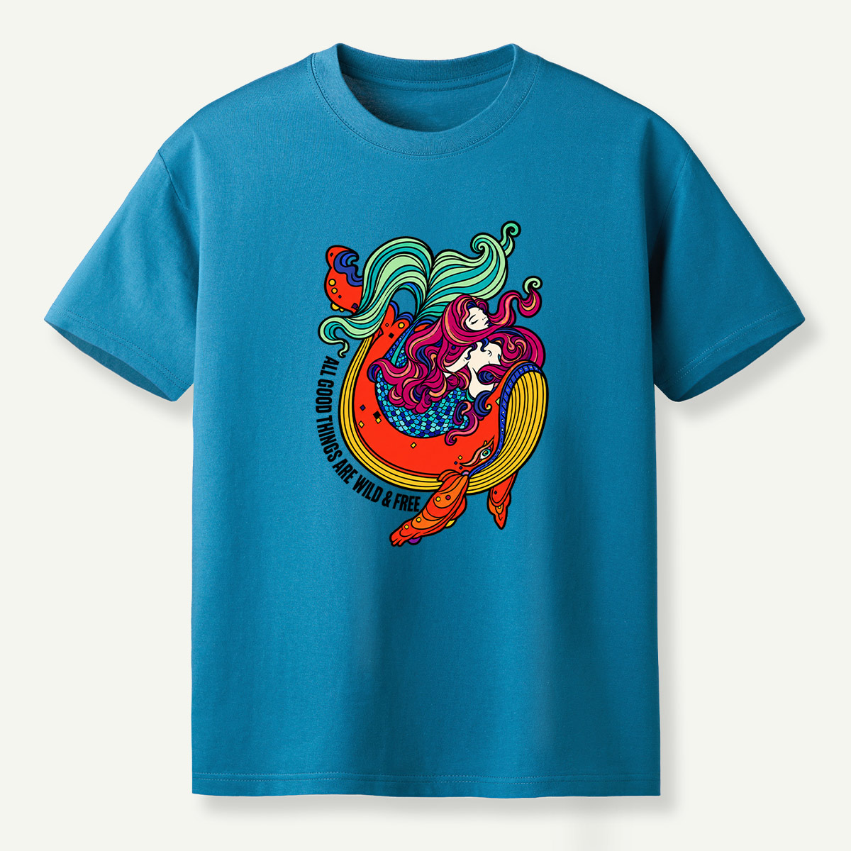 All Good Things Are Wild And Free Mermaid Ocean Wave T-Shirt
