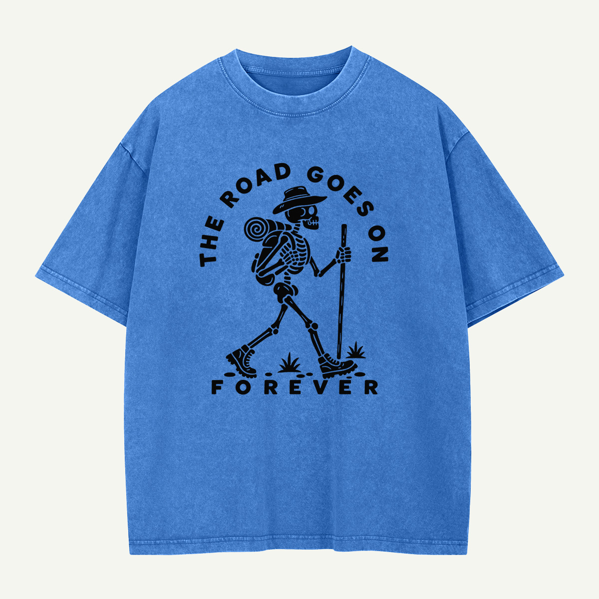 The Road Goes On Forever Skeleton Hiker Washed T-Shirt