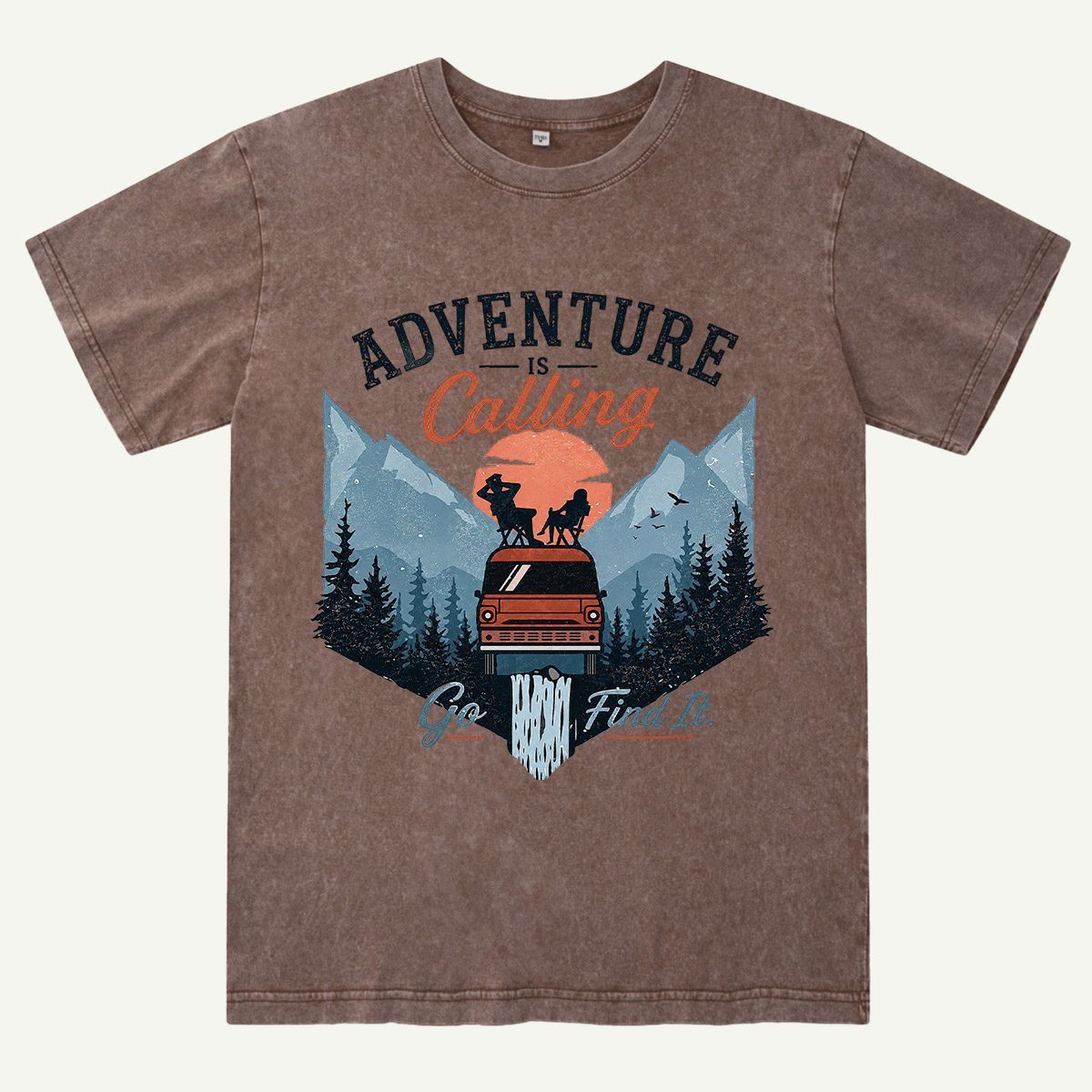 Adventure Is Calling Camper Van Mountain Washed T-Shirt