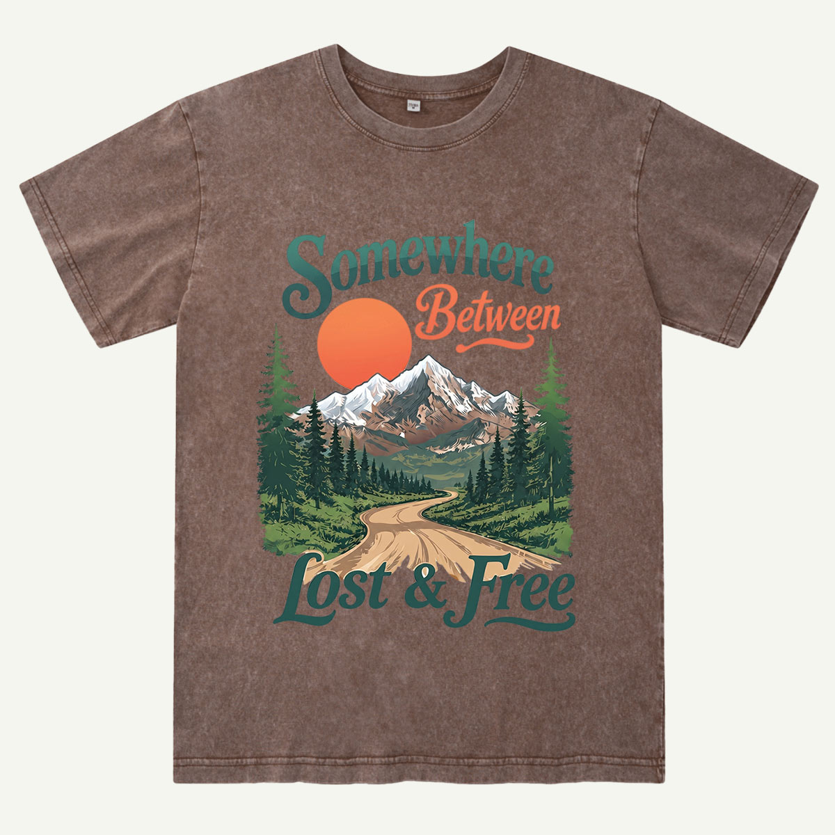 Somewhere Between Lost and Free Mountain Nature Washed T-Shirt