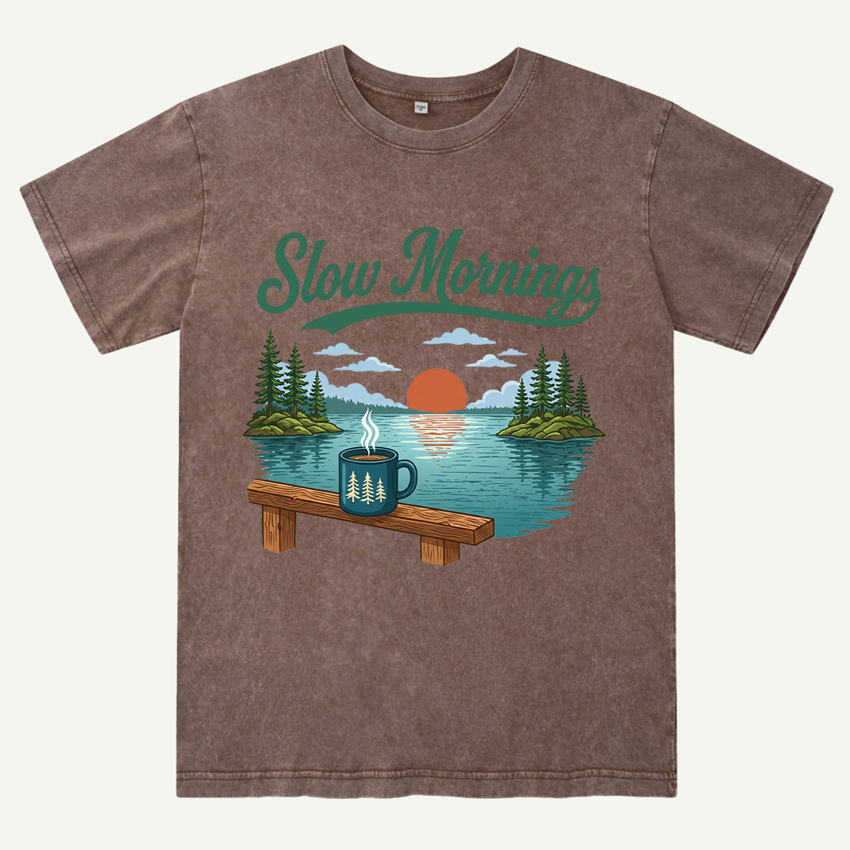 Slow Mornings Lake Coffee Washed T-Shirt