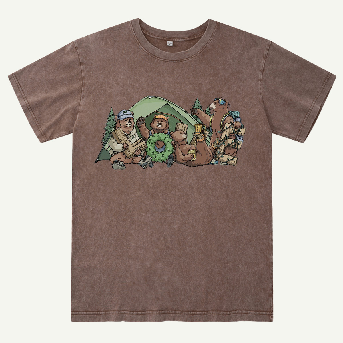 Happy Camping Bears Washed T-Shirt