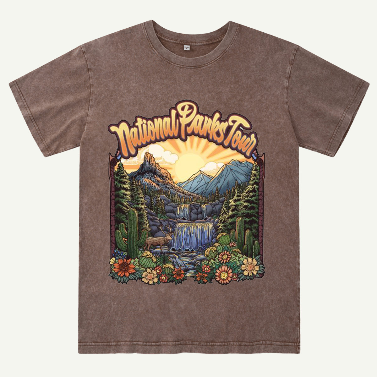 Mountain Waterfall Scenic Landscape National Parks Washed T-Shirt