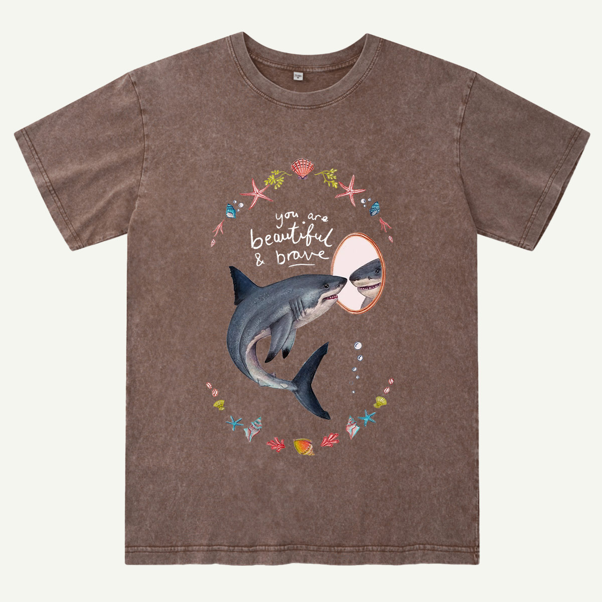 Beautiful and Brave Shark Washed T-Shirt