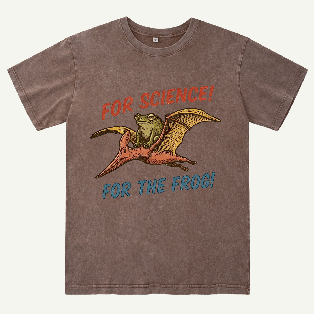 For Science Frog Riding Pterosaur Washed T-Shirt